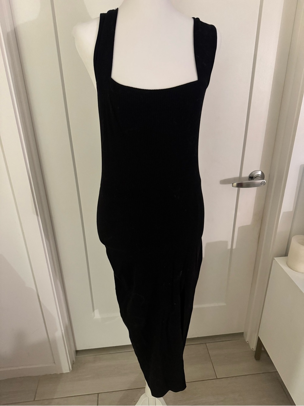 Reformation Black Ribbed Square-Neck Maxi Dress